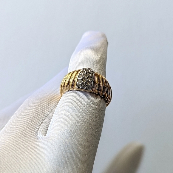 Nolan Miller Gold Dome Faux Pave Crusted Crystal Ridge Ring - sz 8 - Picture 1 of 8
